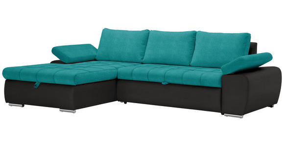 ECKSOFA in Flachgewebe Schwarz, Türkis 175/271 cm - Türkis/Schwarz, Design, Kunststoff/Textil (175/271cm) - Xora
