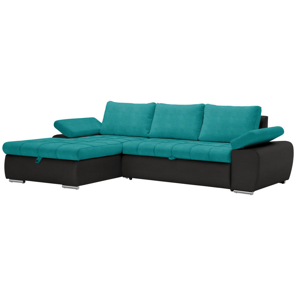 Thumbnail - Mid.you Ecksofa, Türkis, Schwarz, Textil, 3-Sitzer, Füllung: Schaumstoff, Ottomane links, L-Form, 271x175 cm, Schlafen a...