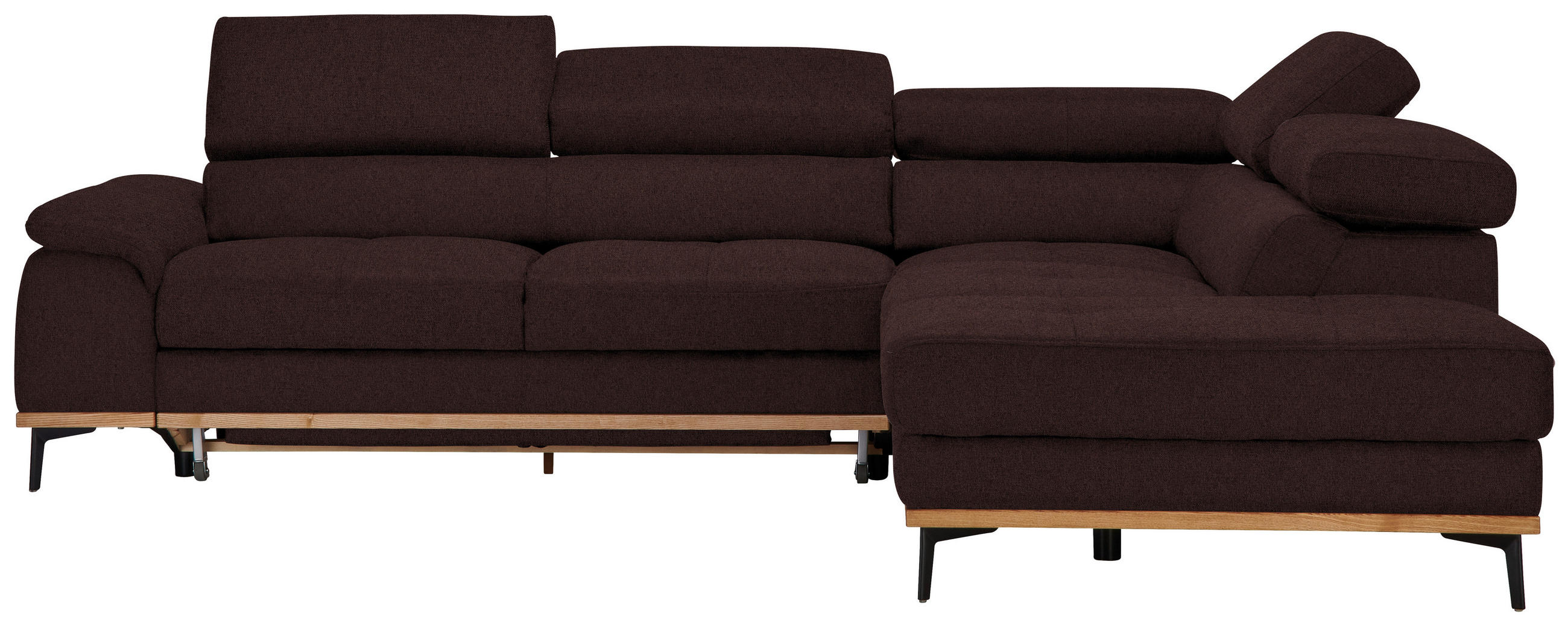 ECKSOFA Webstoff Braun  - Schwarz/Braun, Natur, Holz/Textil (282/226cm) - Novel