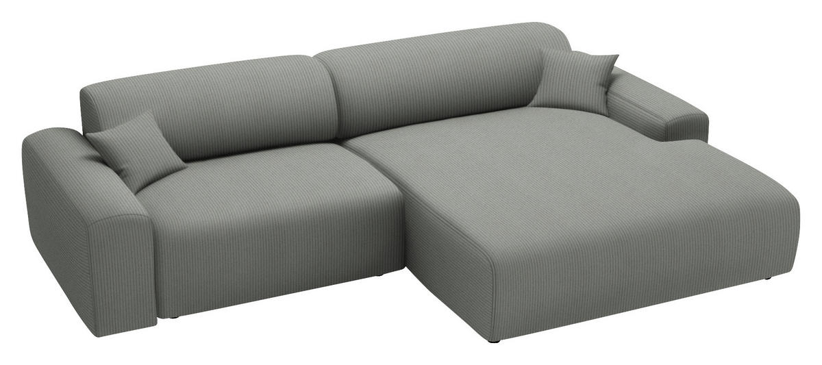 ECKSOFA in Velours, Feincord Hellgrau  292/178 cm  - Hellgrau/Schwarz, Design, Kunststoff/Textil (292/178cm) - home24