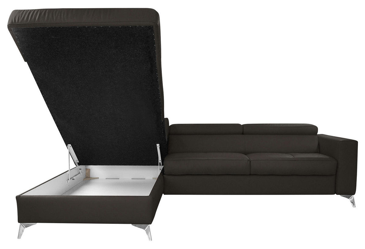 ECKSOFA in Lederlook Echtleder Dunkelbraun  - Chromfarben/Dunkelbraun, Design, Leder/Textil (208/286cm) - Livetastic