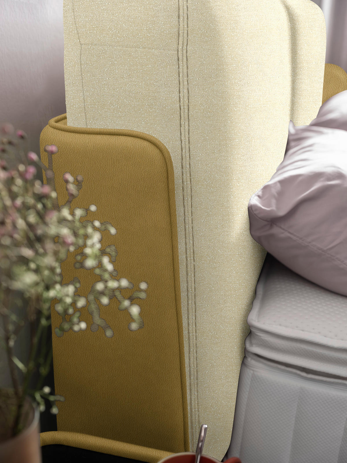 BOXSPRINGBETT 180/200 cm  in Creme, Senfgelb  - Senfgelb/Creme, Design, Textil/Metall (180/200cm) - Johann Jakob