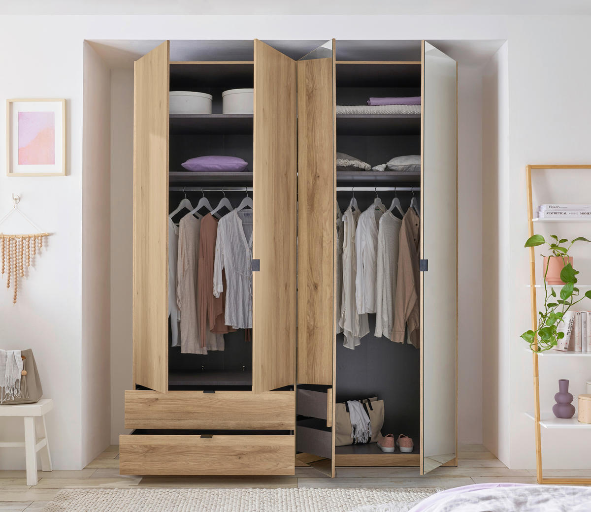 DREHTÜRENSCHRANK  in Eichefarben  - Eichefarben/Schwarz, KONVENTIONELL, Glas/Holzwerkstoff (180/225,5/57cm) - Xora