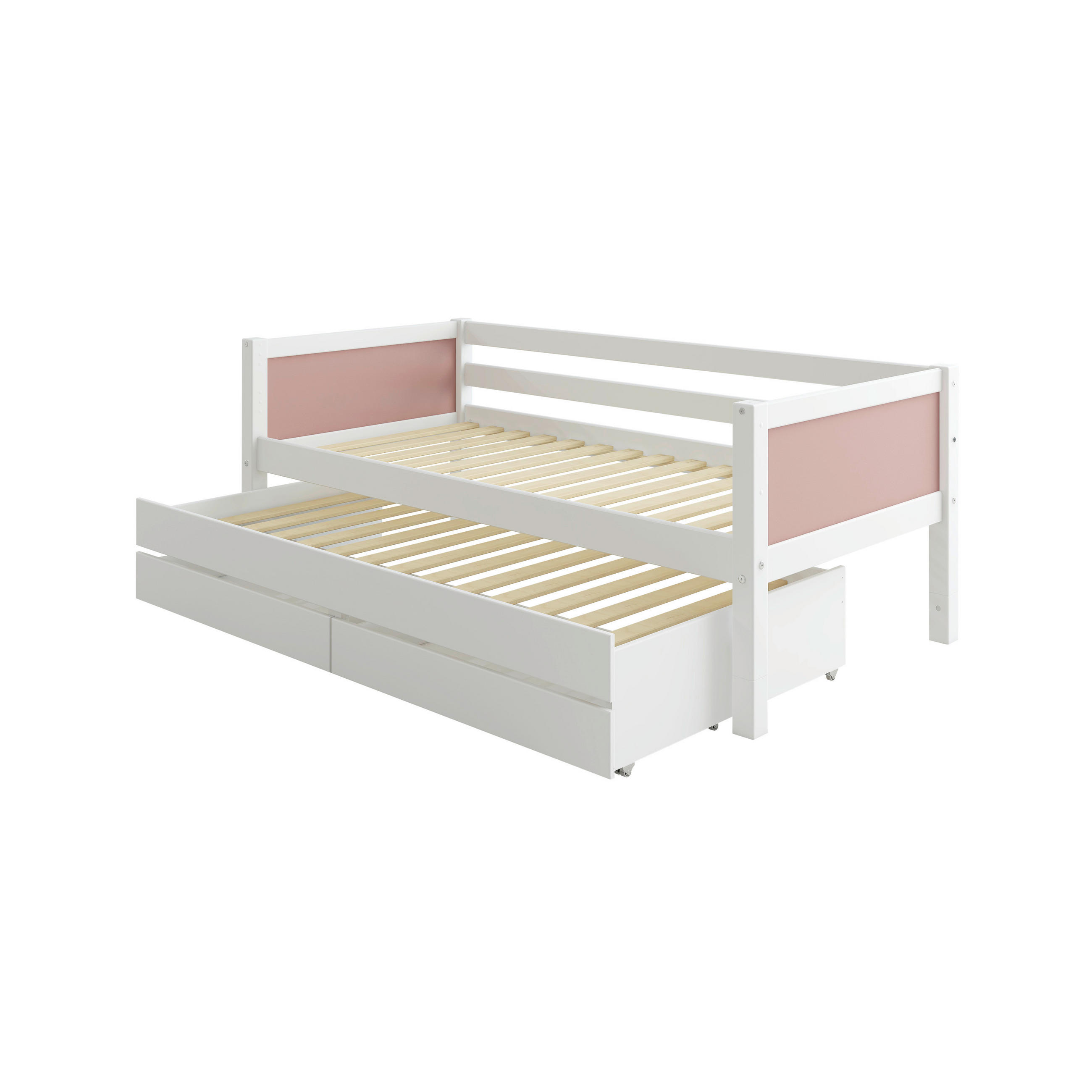 AUSZIEHBETT 90/200 cm,  in Rosa, Weiß, Bettschubladen, Rollrost für Zusatzbett, Rollrost für Hauptbett  - Rosa/Weiß, MODERN, Holz (90/200cm) - Chameo