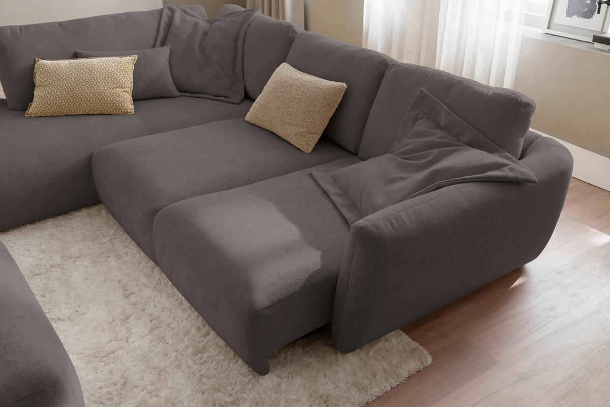 ECKSOFA Chenille Dunkelbraun  - Dunkelbraun/Schwarz, Konventionell, Kunststoff/Textil (224/307cm) - Hom`in