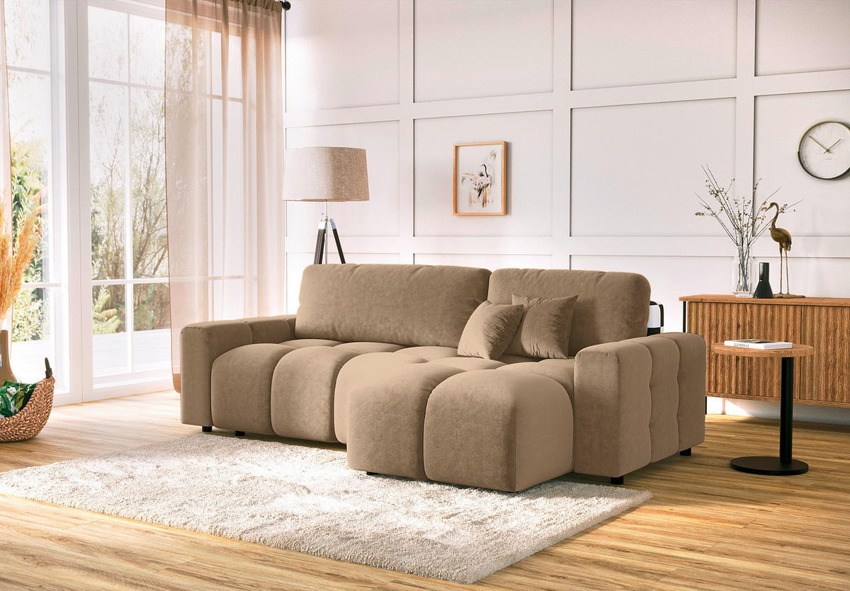 ECKSOFA Luki Beige Mikrofaser  - Beige/Schwarz, Design, Kunststoff/Textil (233/142cm) - Livetastic