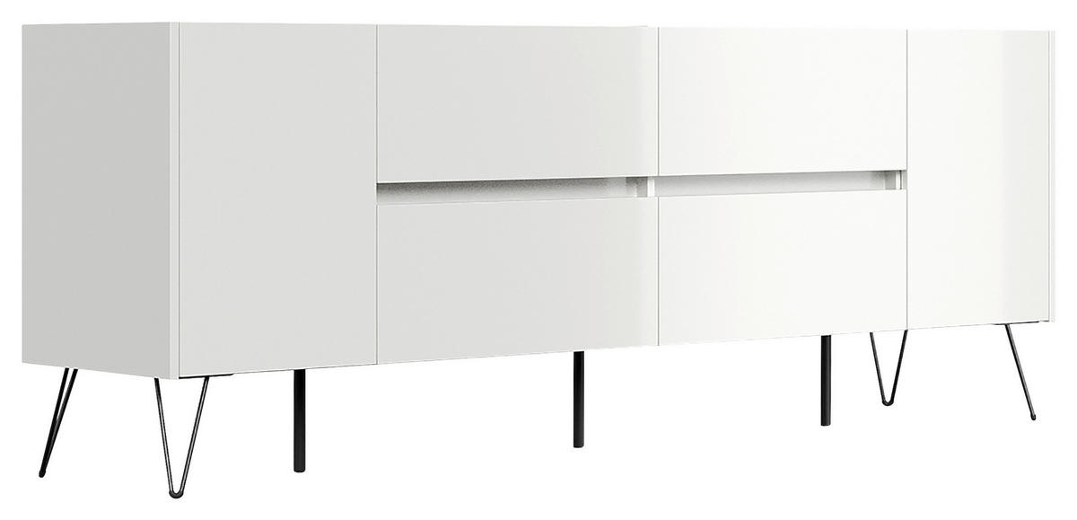 SIDEBOARD Posseik Industrial 199/75,8/42 cm 4 Schublade(n)  - Weiß Hochglanz/Eichefarben, Design, Holzwerkstoff/Metall (199/75,8/42cm) - MID.YOU