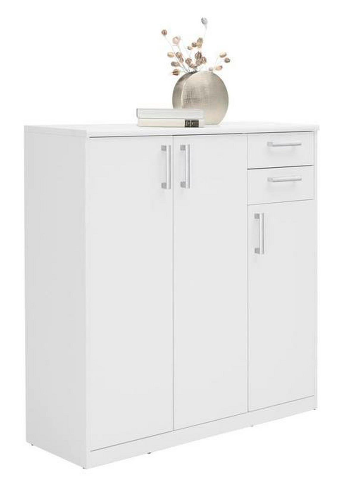 KOMODA   106/110/36 cm   bijela  - bijela/srebrne boje, Konvencionalno, drvni materijal/plastika (106/110/36cm) - Xora