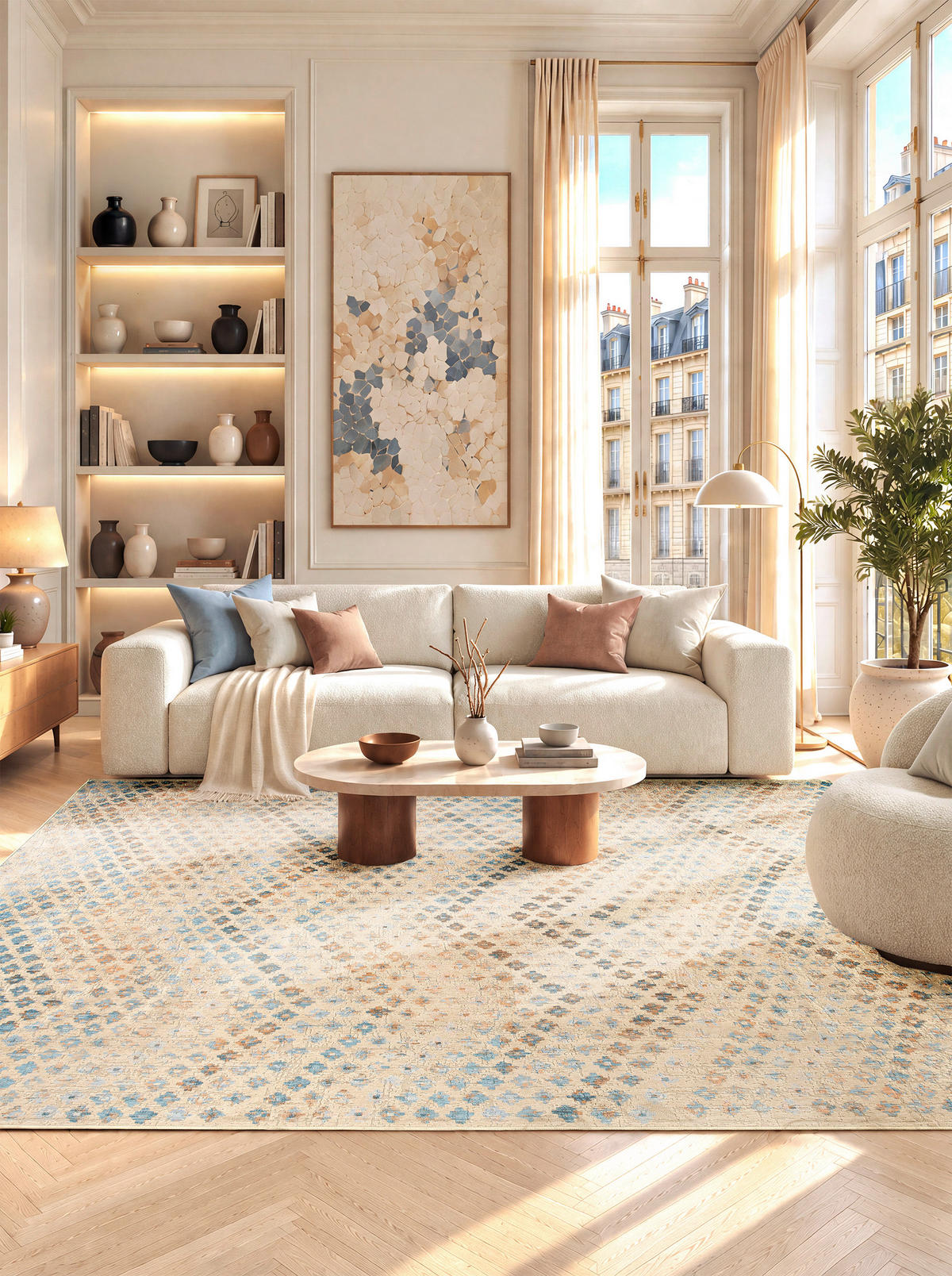 VINTAGE-TEPPICH Ondea Zigira 240/340 cm  in Creme, Pastellblau, Cognac  - Pastellblau/Cognac, Trend, Kunststoff/Textil (240/340cm) - Lindorug