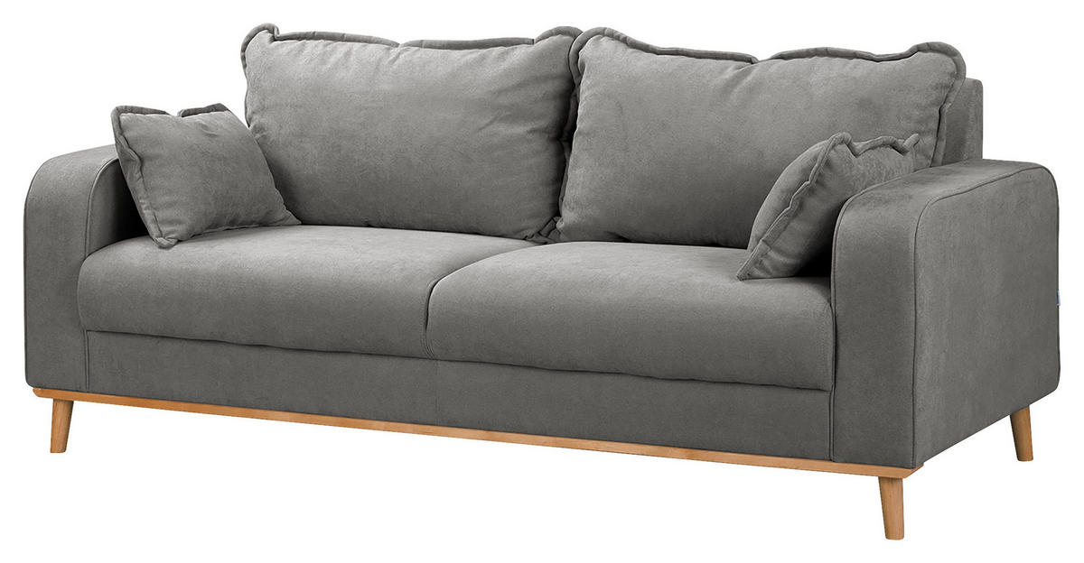 3-SITZER-SOFA Mikrofaser Grau  - Wengefarben/Grau, Design, Holz/Textil (193/86/87cm) - Livetastic