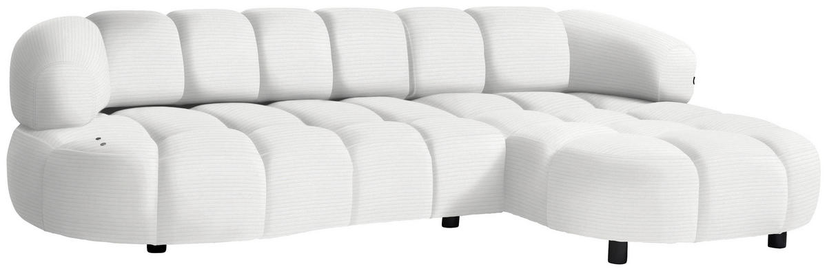 ECKSOFA in Cord, Velours Ecru  284/183 cm  - Ecru/Schwarz, Design, Holz/Textil (284/183cm) - Welnova