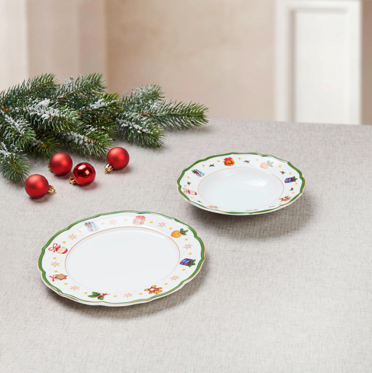 SERVIS 8 delar  - vit/grön, Klassisk, keramik - X-Mas