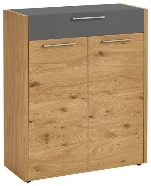 SCHUHSCHRANK Eiche, Balkeneiche furniert Grau, Eichefarben - Eichefarben/Silberfarben, Design, Holz/Holzwerkstoff (86/103/37cm)
