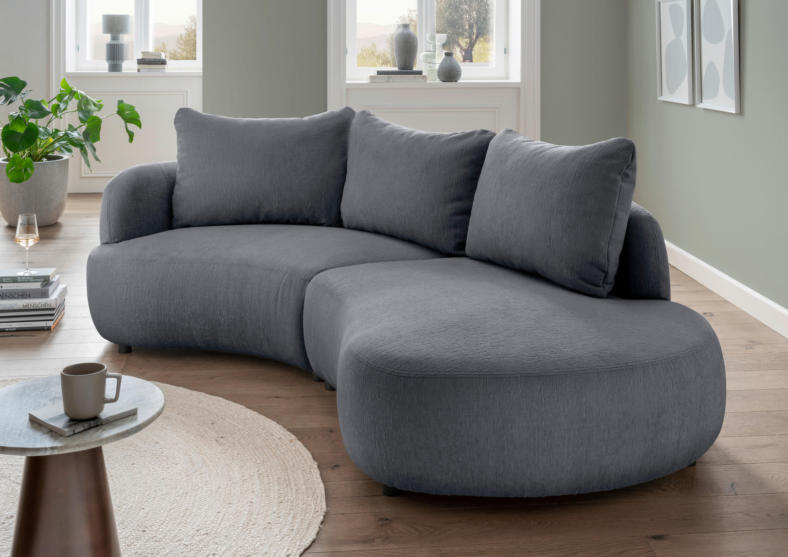 ECKSOFA in Mikrofaser Anthrazit  - Anthrazit/Schwarz, Modern, Kunststoff/Textil (139/250cm) - Livetastic