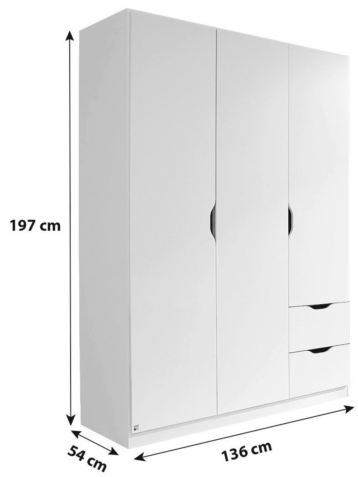 DREHTÜRENSCHRANK 136/197/54 cm 3-türig Weiß  - Weiß, MODERN, Holzwerkstoff (136/197/54cm) - Rauch Möbel