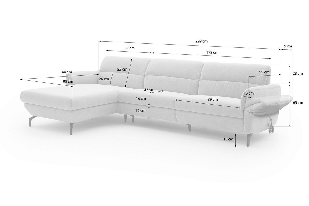 ECKSOFA Creme Chenille  - Creme/Schwarz, Design, Textil/Metall (187/299cm) - Schöner Wohnen