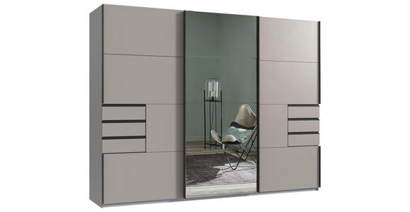 SCHWEBETÜRENSCHRANK 270/208/64 cm 3-türig Graphitfarben, Sahara - Schwarz/Graphitfarben, Design, Glas/Holzwerkstoff (270/208/64cm) - Carryhome