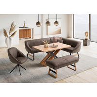 HOCKERBANK 132/53/58 cm Flachgewebe Echtleder Braun, Wildeiche Holz, Metall  - Wildeiche/Beige, Design, Leder/Holz (132/53/58cm) - Koinor