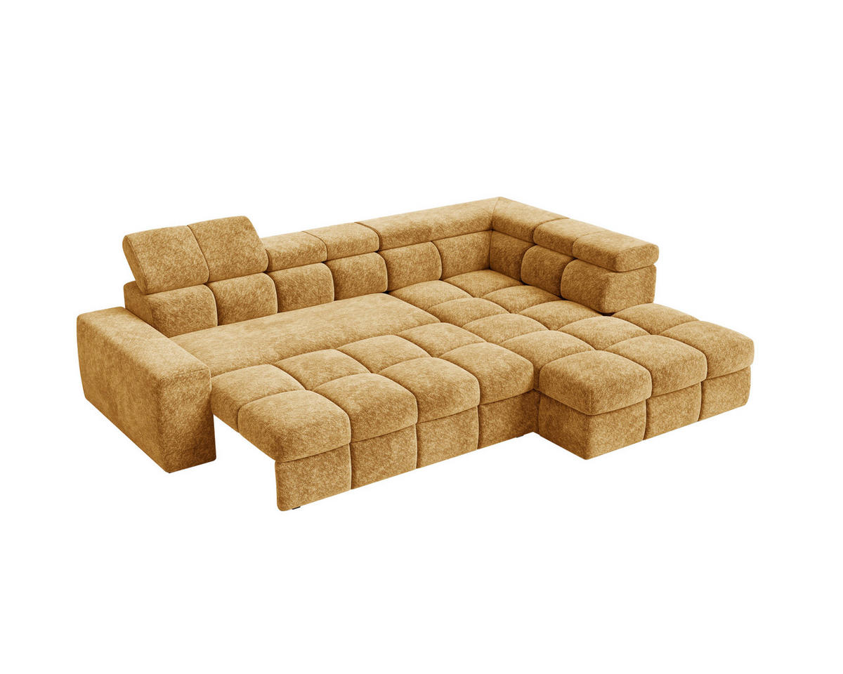 ECKSOFA  in Chenille Goldfarben  - Goldfarben/Schwarz, MODERN, Kunststoff/Textil (292/204cm) - Milino