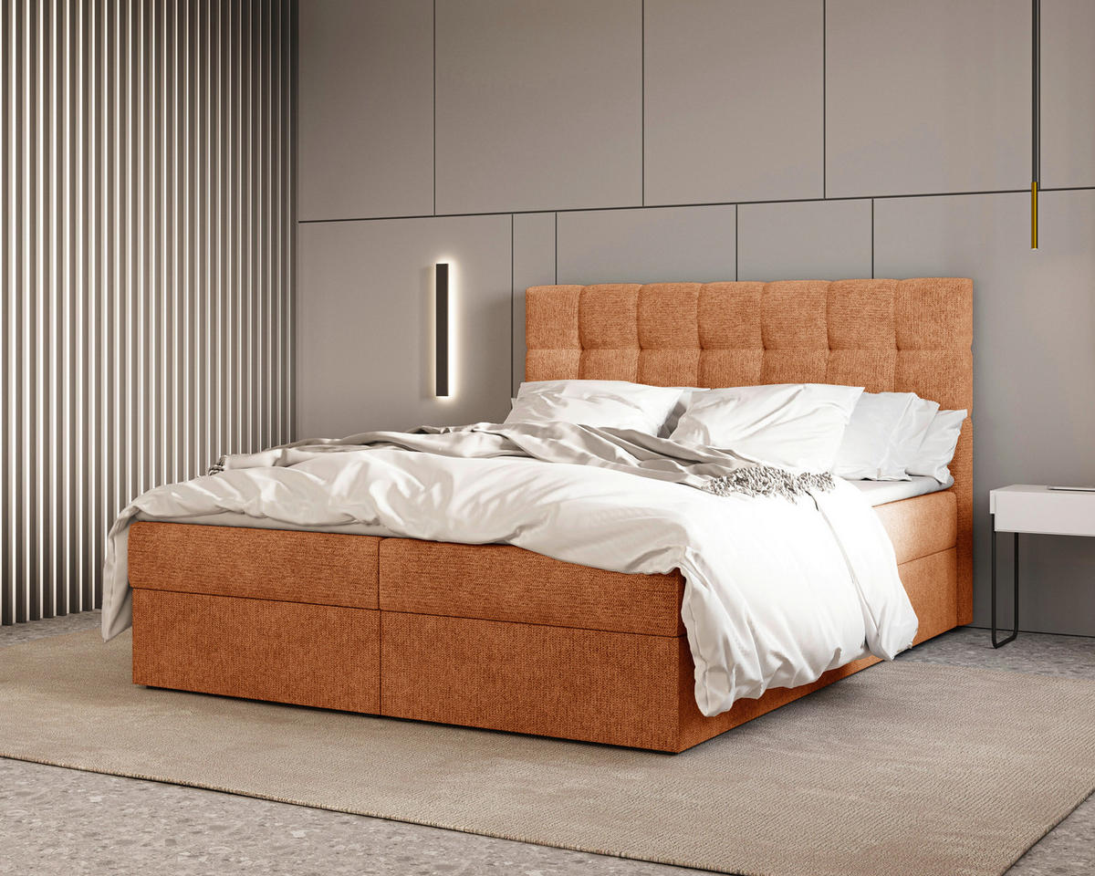 BOXBETT 160/200 cm,  in Kupferfarben, Bettkasten, Topper, H2 + H3 = mittel + fest  - Schwarz/Kupferfarben, MODERN, Holz/Kunststoff (160/200cm) - Livetastic
