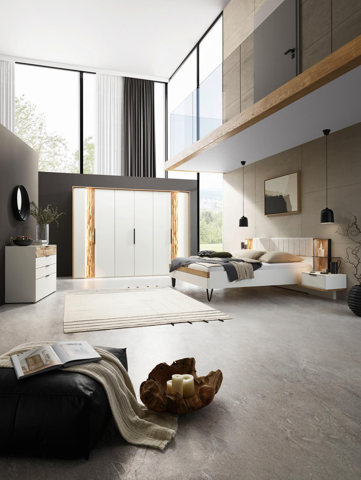 BETTANLAGE 180/200 cm  in Weiß, Wildeiche, Anthrazit, Naturfarben  - Wildeiche/Anthrazit, Design, Holz/Holzwerkstoff (180/200cm) - Dieter Knoll