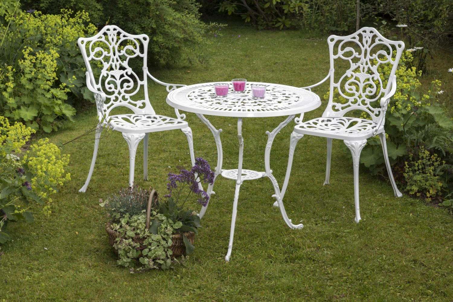 GARTENTISCH 70/70/68 cm Metall Weiß rund  - Weiß, ROMANTIK / LANDHAUS, Metall (70/70/68cm) - Gardenson