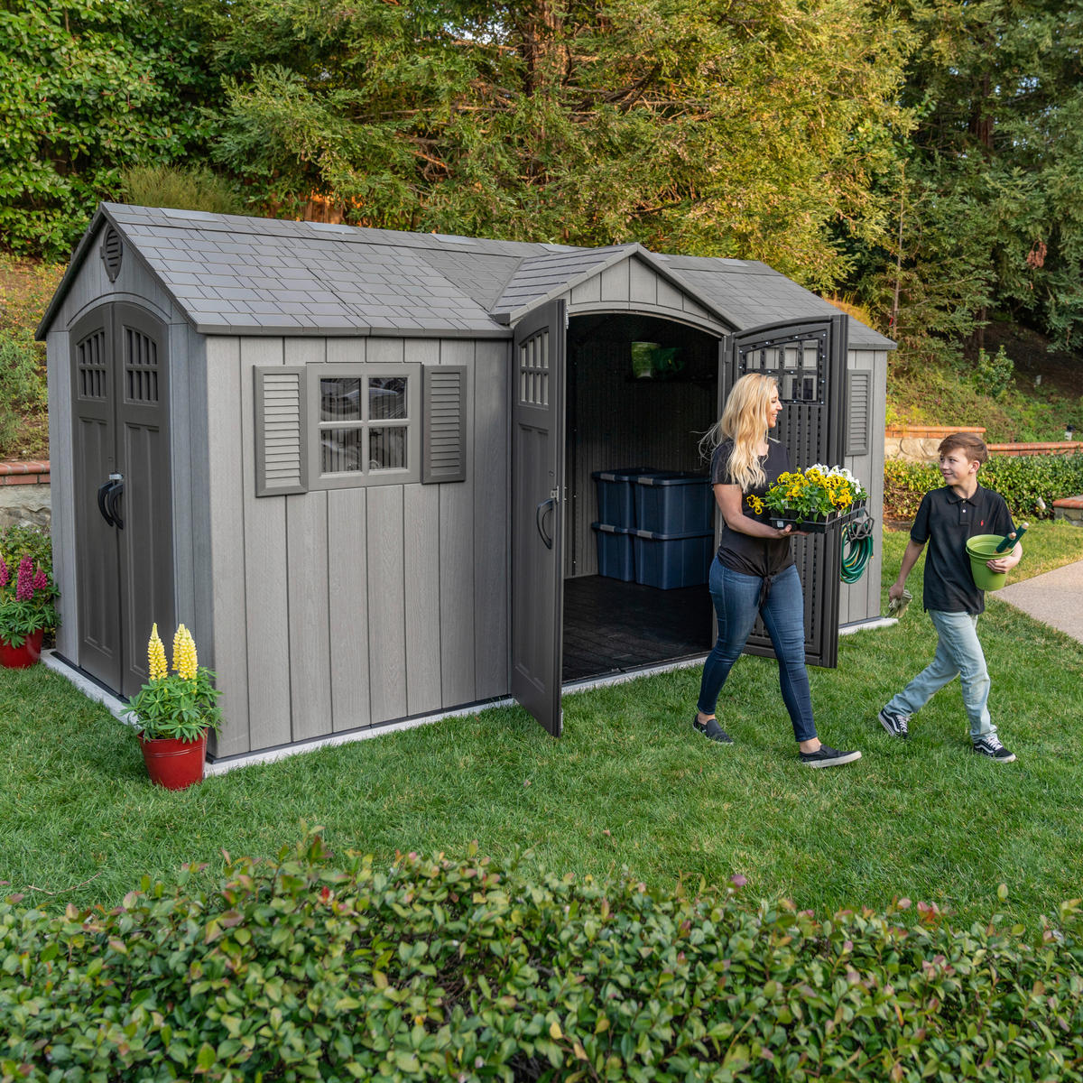GERÄTEHAUS 457/244/244 cm  - Dunkelgrau, Basics, Kunststoff (457/244/244cm) - Ambia Garden