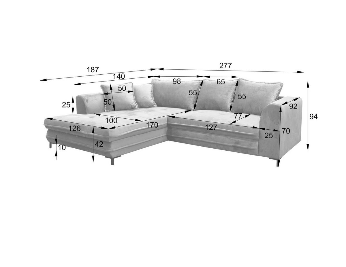 ECKSOFA Beere Velours  - Beere/Schwarz, Design, Textil/Metall (277/187cm) - Livetastic
