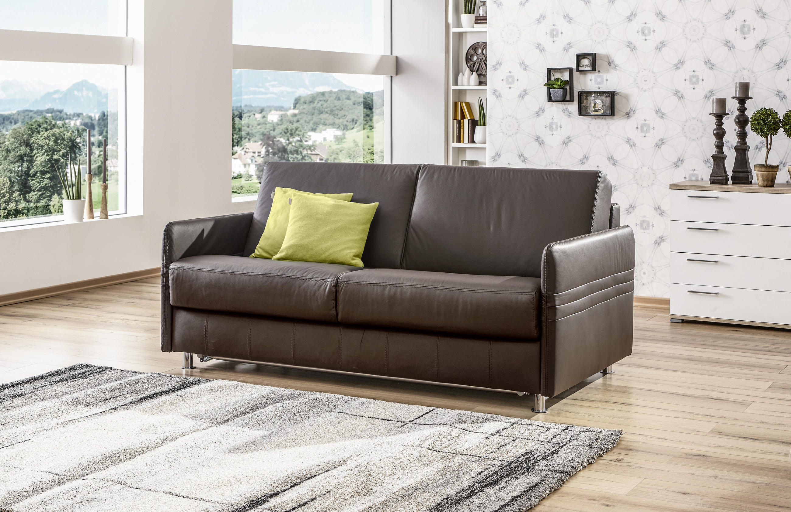 SCHLAFSOFA in Echtleder Braun  - Chromfarben/Braun, Design, Leder/Metall (209/84/100cm) - Bali
