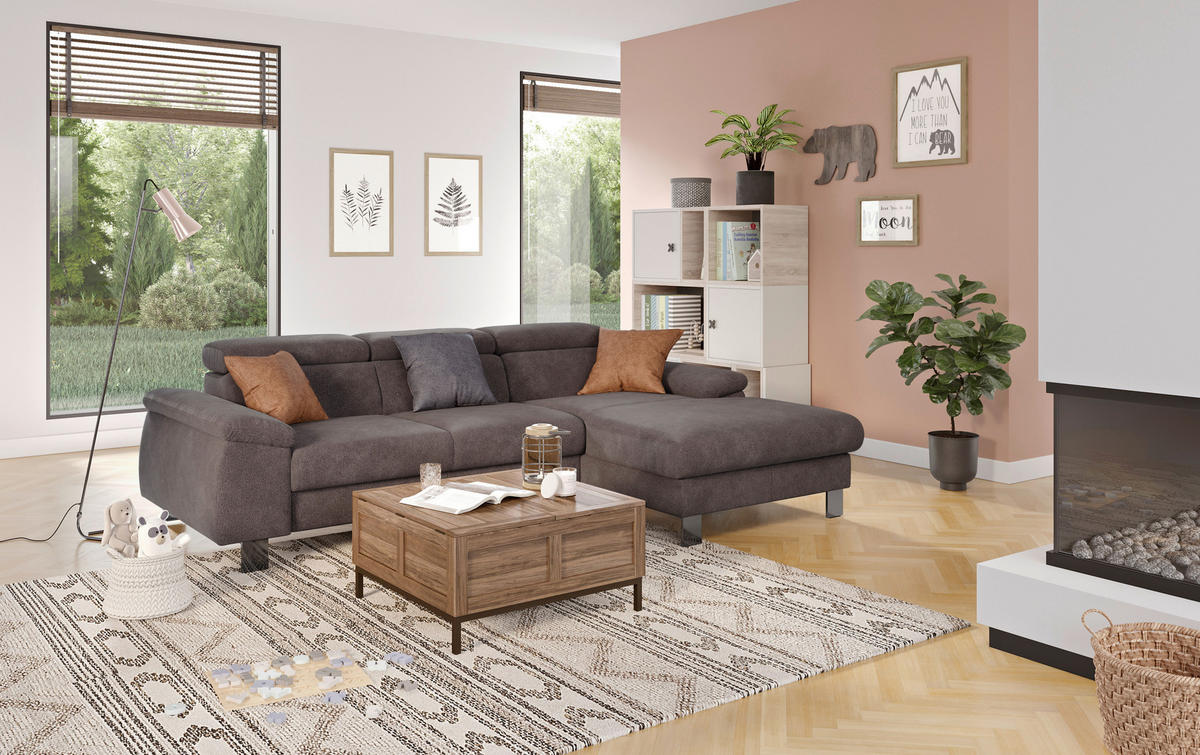 ECKSOFA in Flachgewebe Anthrazit  - Chromfarben/Anthrazit, Design, Textil/Metall (244/166cm) - Livetastic