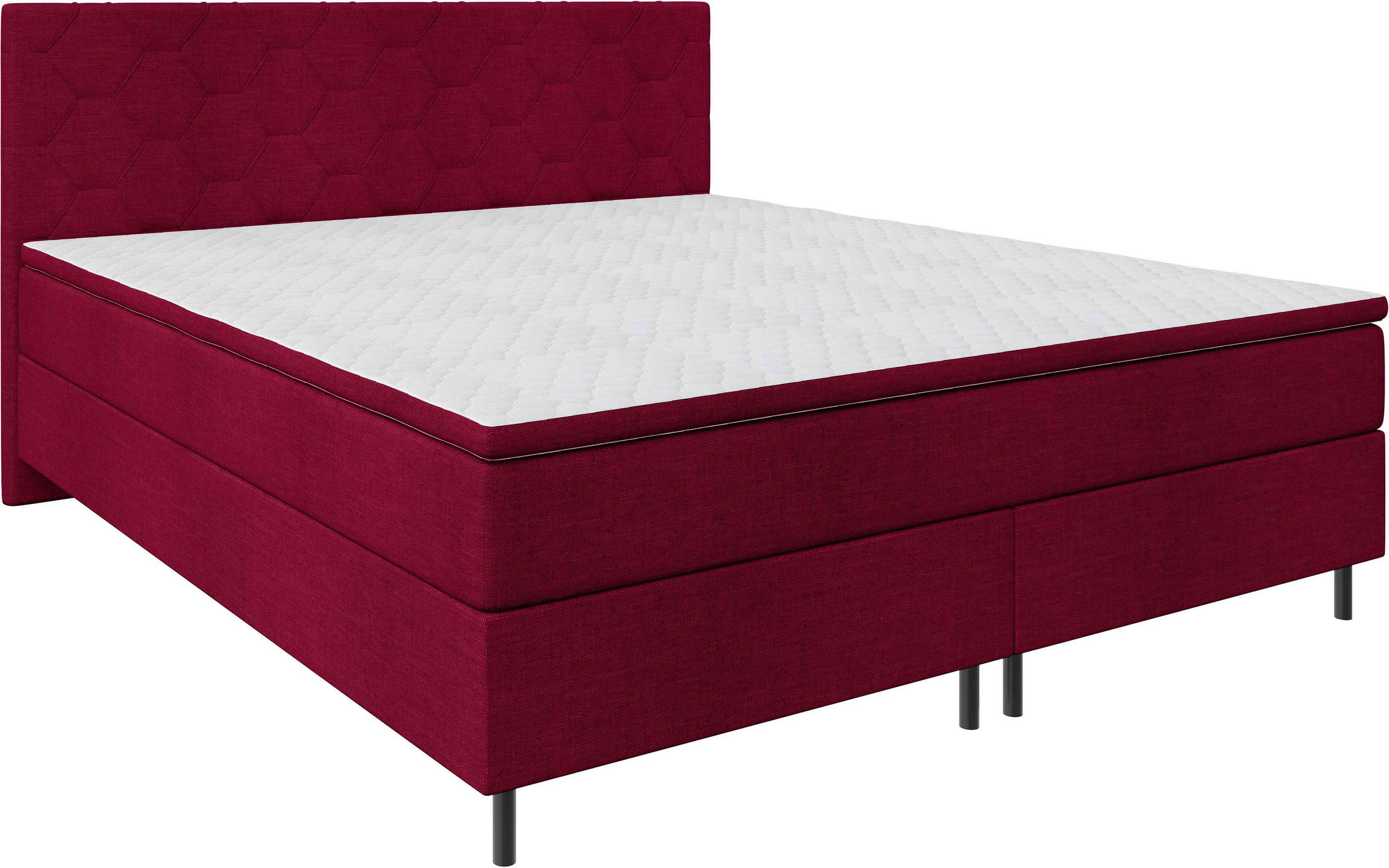 BOXSPRINGBETT 180/200 cm,  in Rot, Matratze, Topper, H2 + H2 = mittel  - Rot/Schwarz, KONVENTIONELL, Textil/Metall (180/200cm) - Chameo
