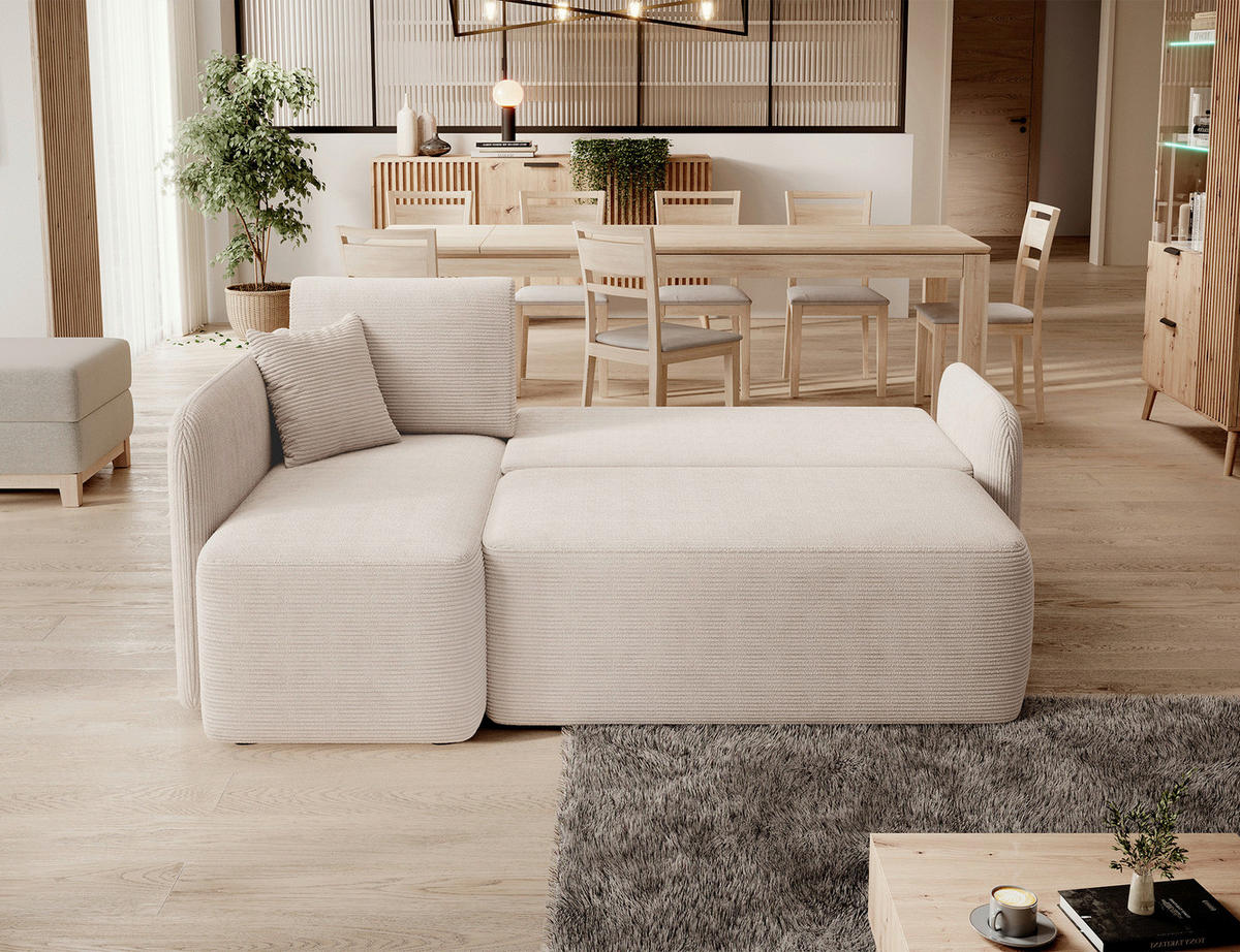 ECKSOFA HADSON in Cord Beige  150/206 cm  - Beige/Schwarz, Design, Kunststoff/Textil (150/206cm) - MID.YOU