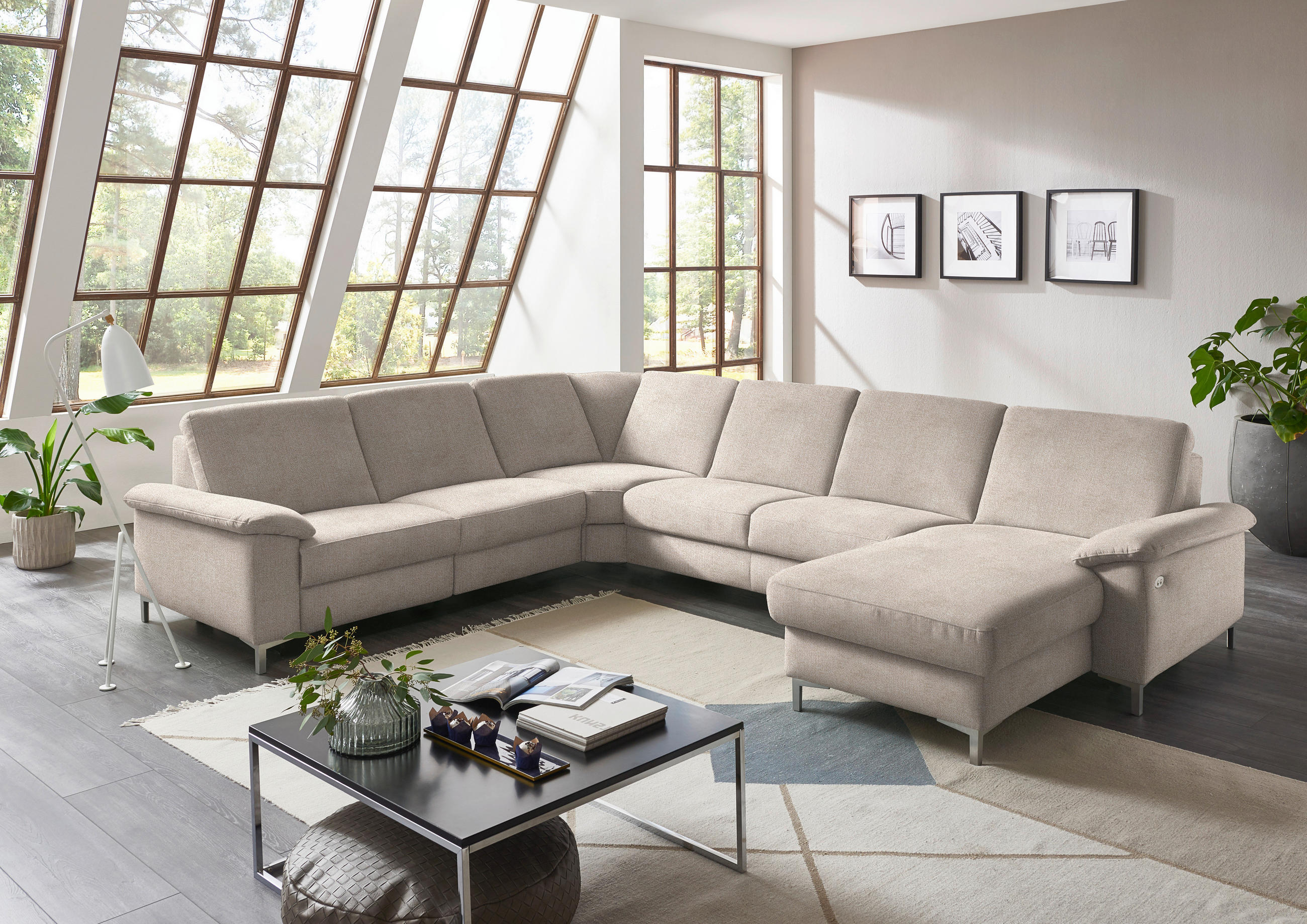 WOHNLANDSCHAFT in Chenille Hellbraun  - Hellbraun/Alufarben, Design, Textil/Metall (265/333/170cm) - Dieter Knoll