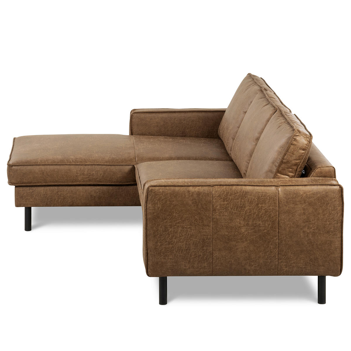 ECKSOFA Braun Echtleder Lederlook Bettkasten, Schlaffunktion, Rücken echt  - Schwarz/Braun, Design, Leder/Textil (166/238cm) - Livetastic
