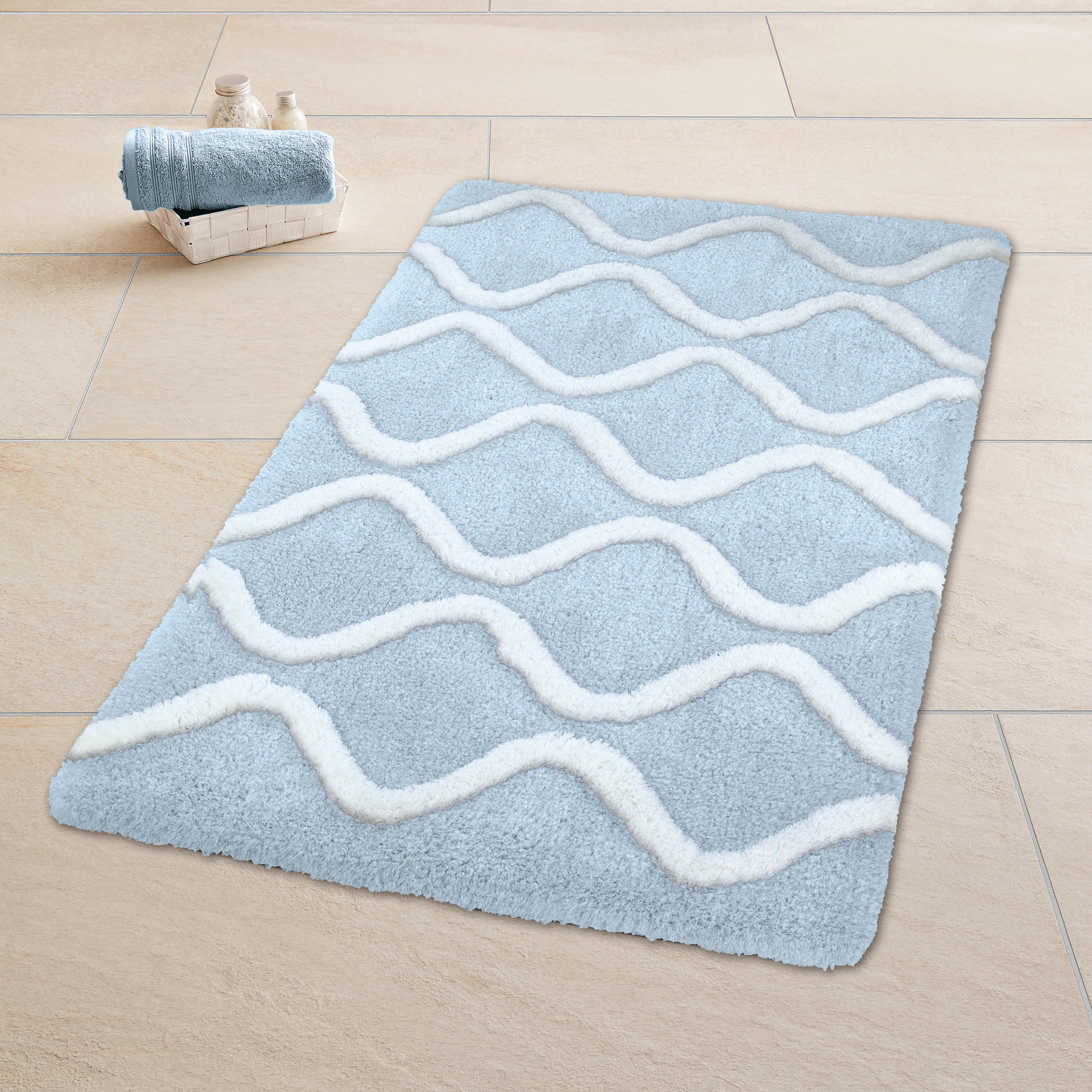 BADTEPPICH Blau, Weiß 70/120 cm  - Blau/Weiß, Basics, Kunststoff/Textil (70/120cm) - Kleine Wolke