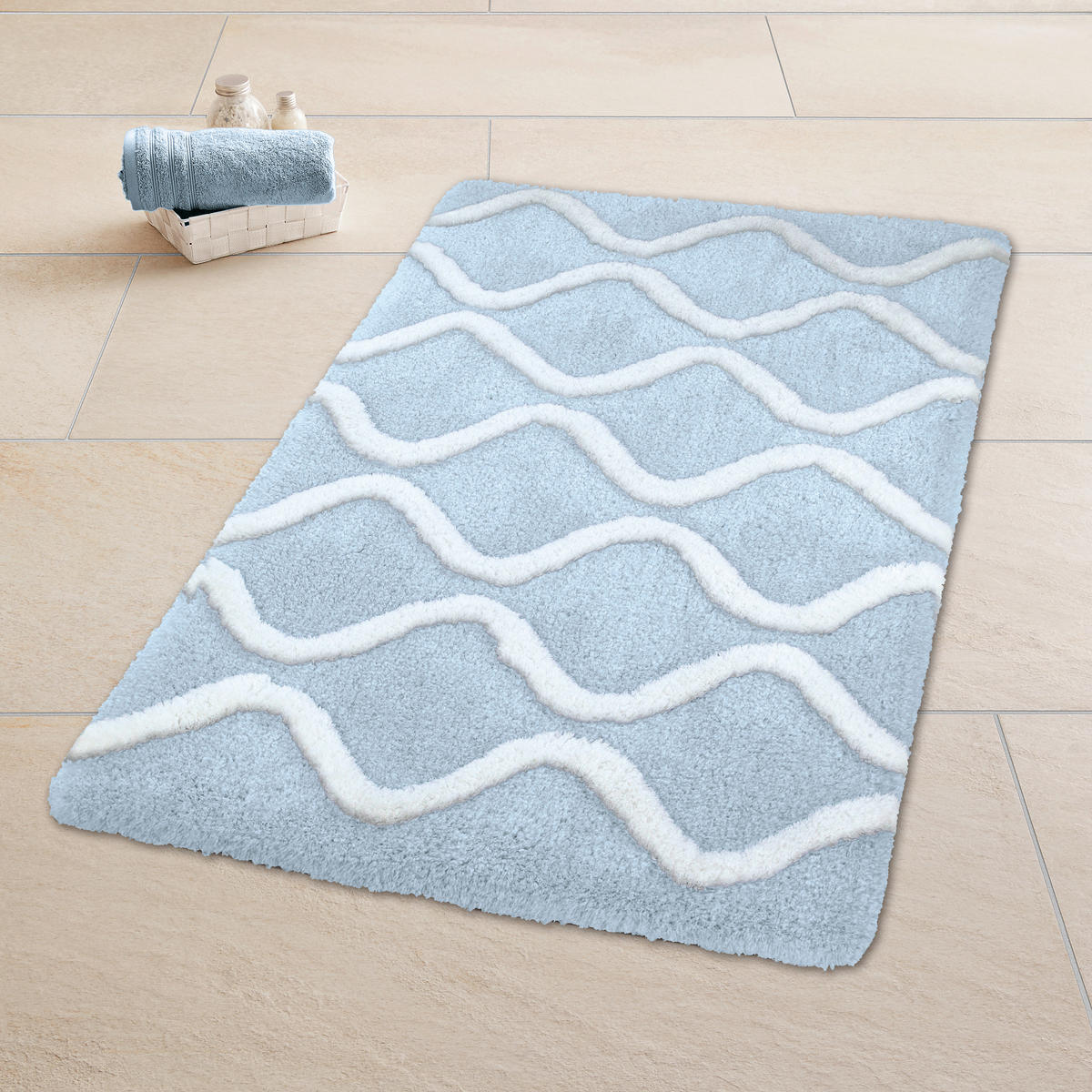 BADTEPPICH Blau, Weiß 70/120 cm  - Blau/Weiß, Basics, Kunststoff/Textil (70/120cm) - Kleine Wolke