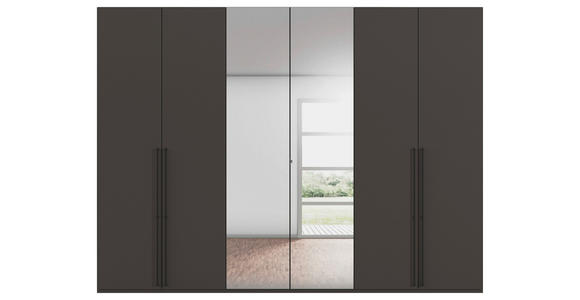 DREHTÜRENSCHRANK 301/235/61 cm,  in Graphitfarben, 6-türig  - Chromfarben/Schwarz, Basics, Glas/Holzwerkstoff (301/235/61cm) - Novel