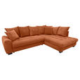 ECKSOFA Dunkelorange Cord Rückenkissen, Armlehnenkissen, Bettkasten, Schlaffunktion, Rücken echt, Liegefläche im Originalstoff  - Dunkelorange/Schwarz, KONVENTIONELL, Kunststoff/Textil (304/212cm) - Carryhome
