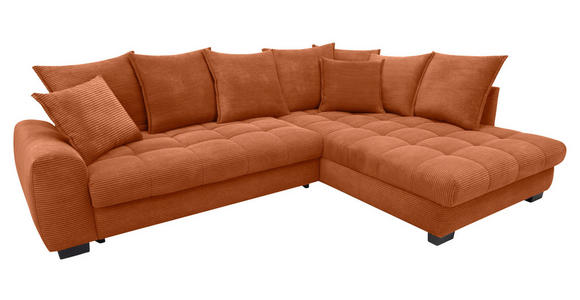 ECKSOFA Dunkelorange Cord Rückenkissen, Armlehnenkissen, Bettkasten, Schlaffunktion, Rücken echt, Liegefläche im Originalstoff  - Dunkelorange/Schwarz, KONVENTIONELL, Kunststoff/Textil (304/212cm) - Carryhome