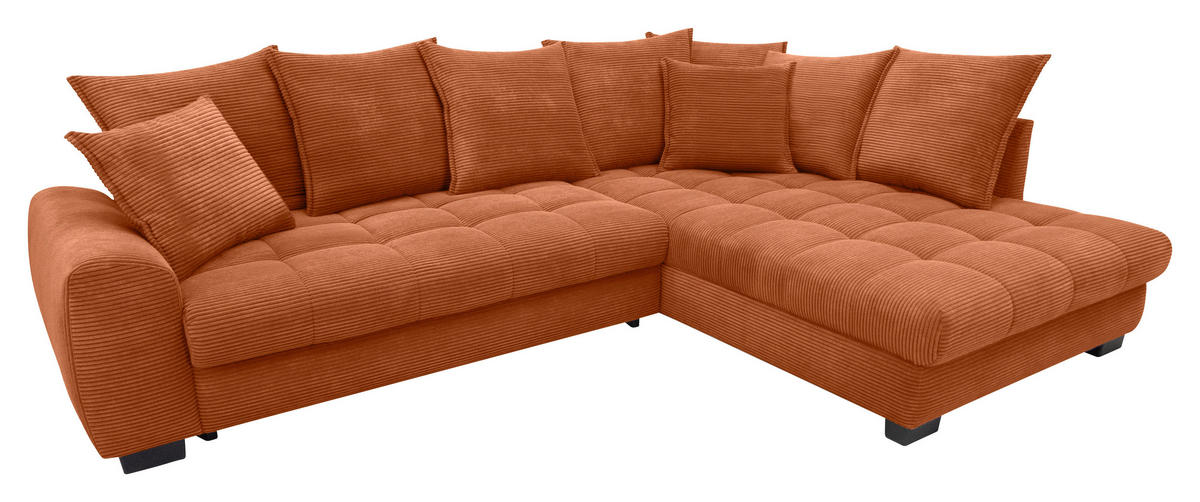 ECKSOFA Dunkelorange Cord Rückenkissen, Armlehnenkissen, Bettkasten, Schlaffunktion, Rücken echt, Liegefläche im Originalstoff  - Dunkelorange/Schwarz, KONVENTIONELL, Kunststoff/Textil (304/212cm) - Carryhome