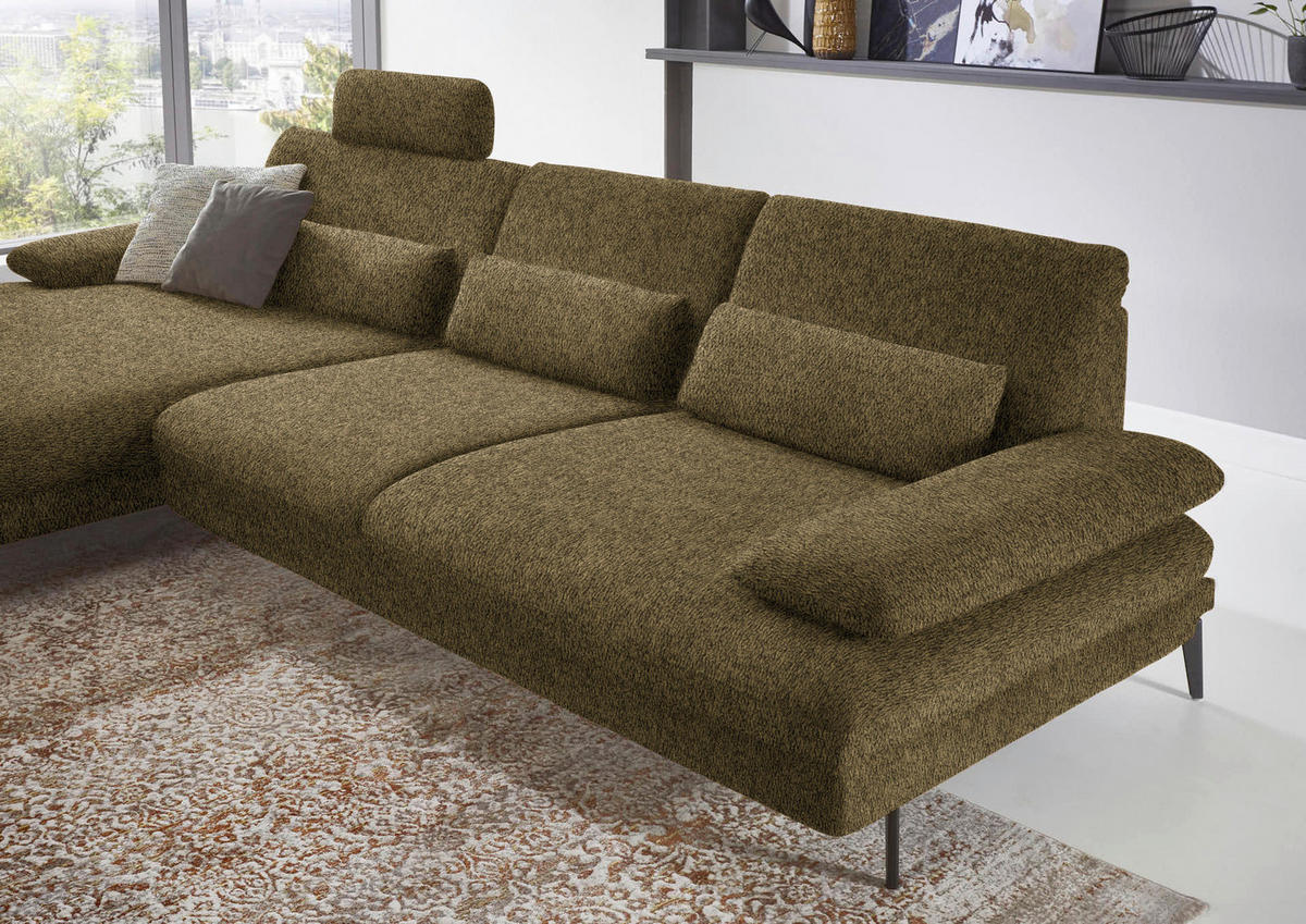 ECKSOFA in Chenille Grün  - Schwarz/Grün, Design, Textil/Metall (180/310cm) - Dieter Knoll