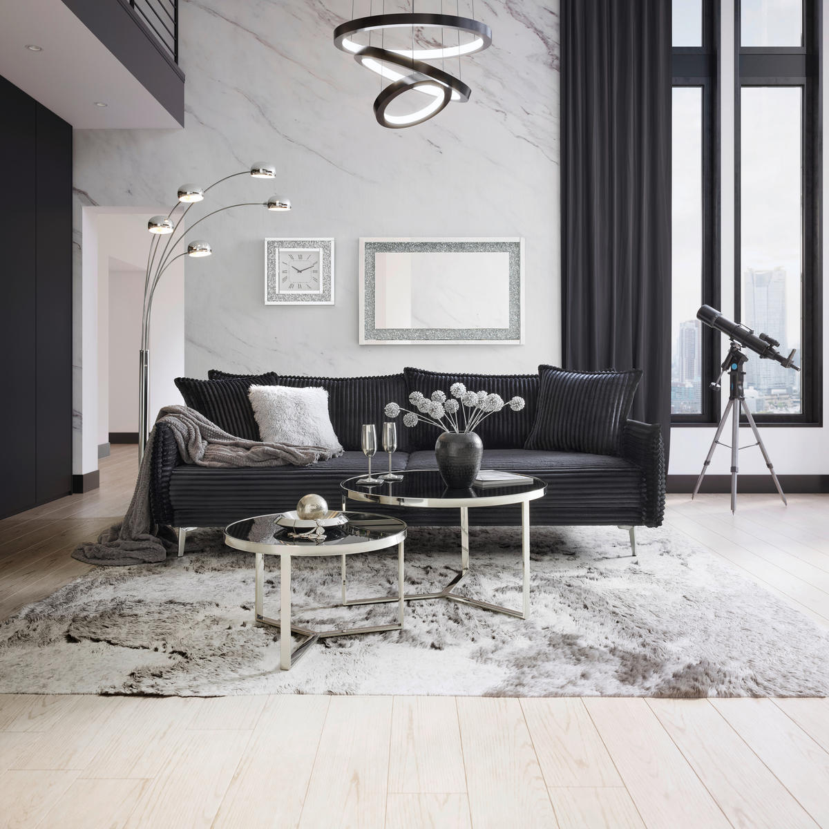 BIG SOFFA i svart  - kromfärg/svart, Modern, metall/trä (241/90/117cm) - Carryhome