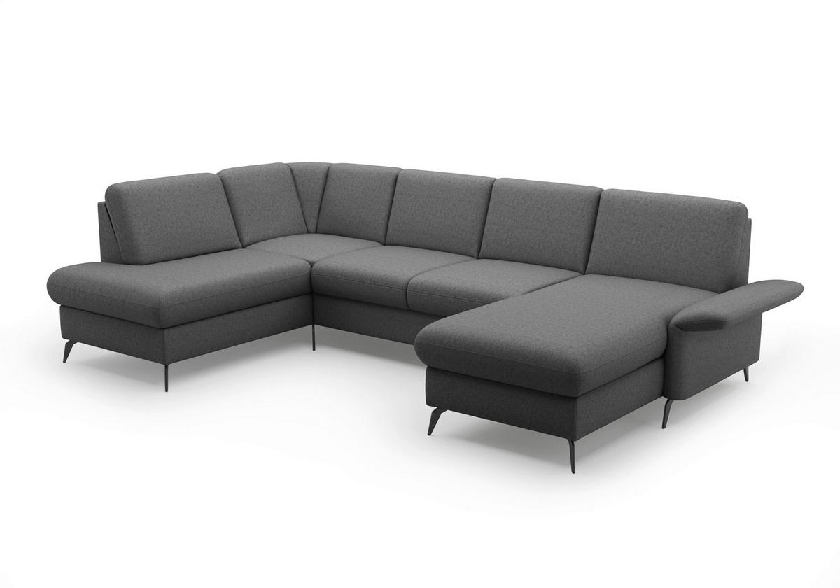WOHNLANDSCHAFT in Flachgewebe Dunkelgrau  - Dunkelgrau/Schwarz, Konventionell, Textil/Metall (195/314/164cm) - Sit & More
