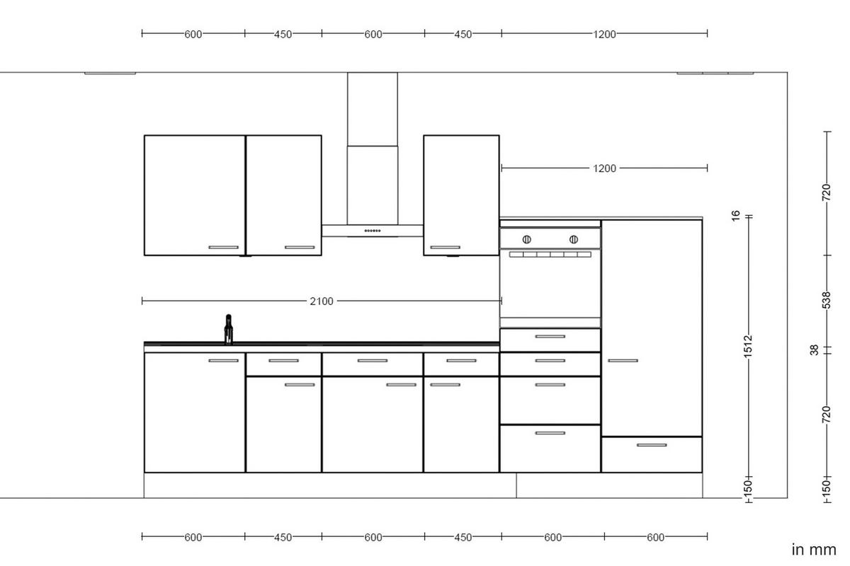 KÜCHENBLOCK 330 cm   in Eiche dunkel  - Eiche dunkel/Eichefarben, MODERN, Holzwerkstoff/Metall (330cm) - Nobilia