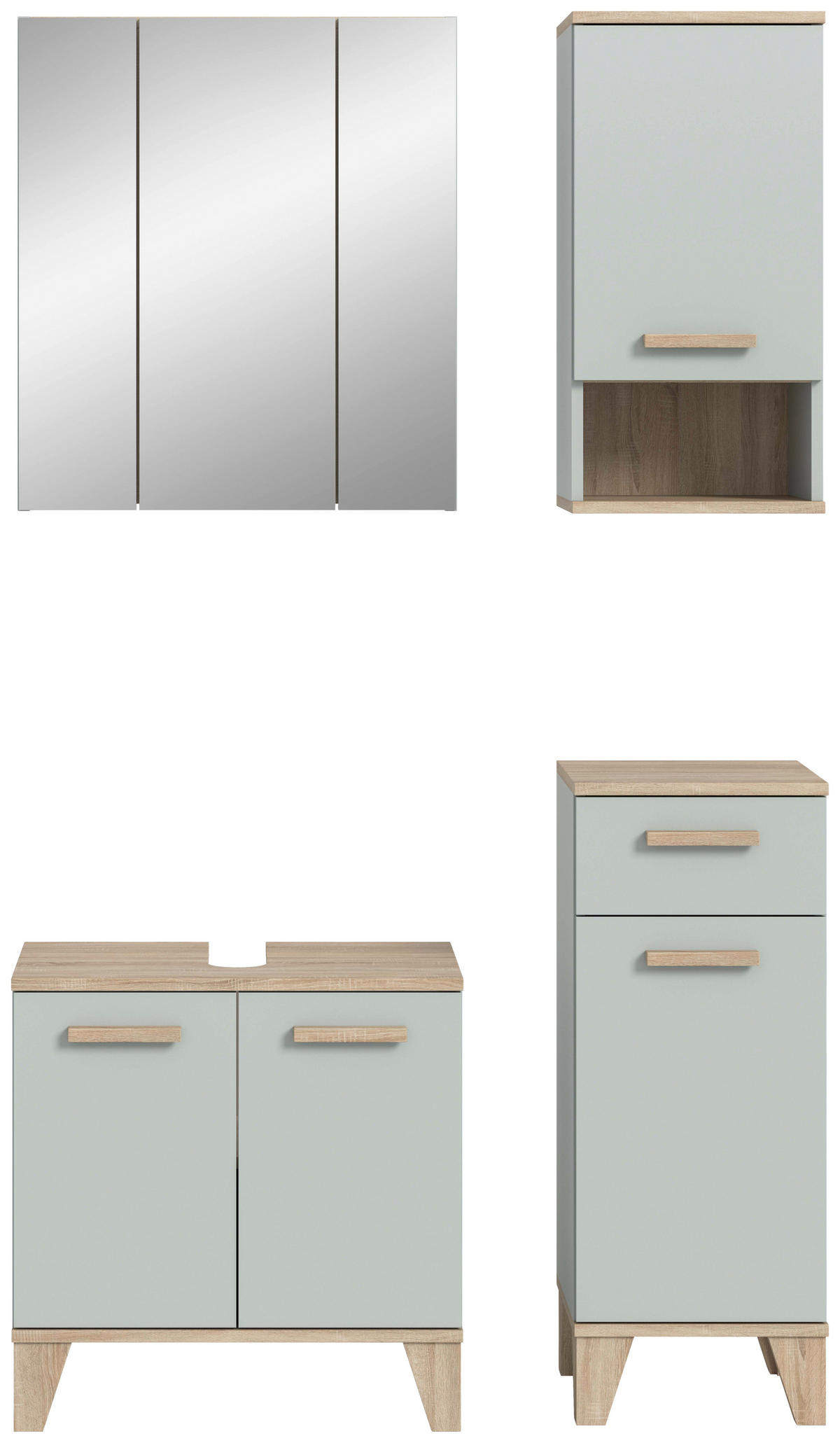 BADEZIMMER 4-teilig 94 cm  - Eiche San Remo/Graugrün, Modern, Holzwerkstoff/Kunststoff (94cm) - MID.YOU