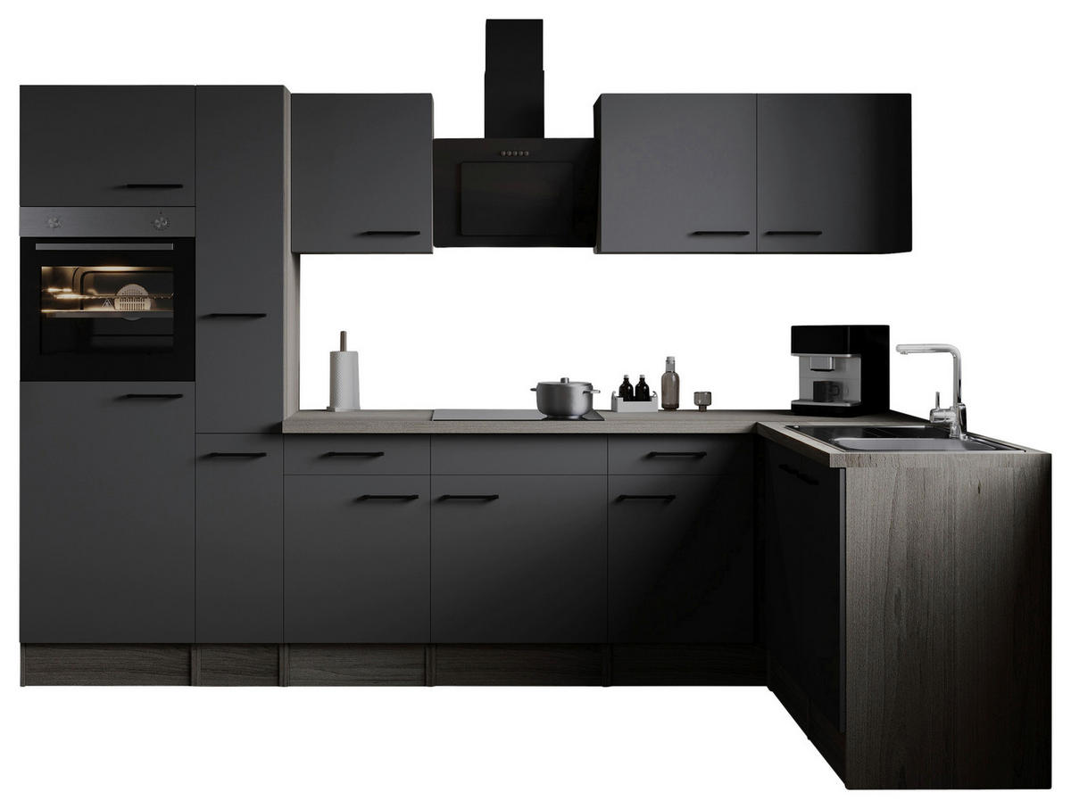 ECKKÜCHE 310/172 cm  in Grau, Eichefarben  - Eichefarben/Schwarz, Design, Holzwerkstoff/Metall (310/172cm) - Respekta
