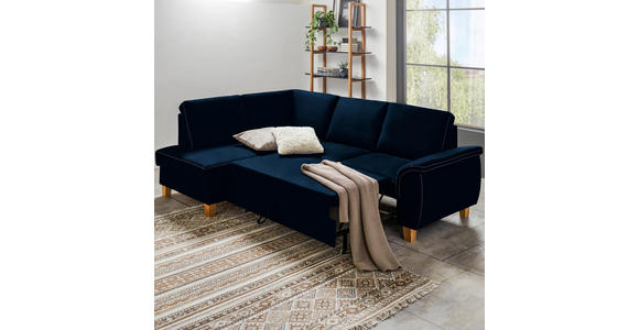 ECKSOFA in Flachgewebe Blau  - Blau/Eichefarben, Design, Holz/Textil (185/253cm) - Cantus