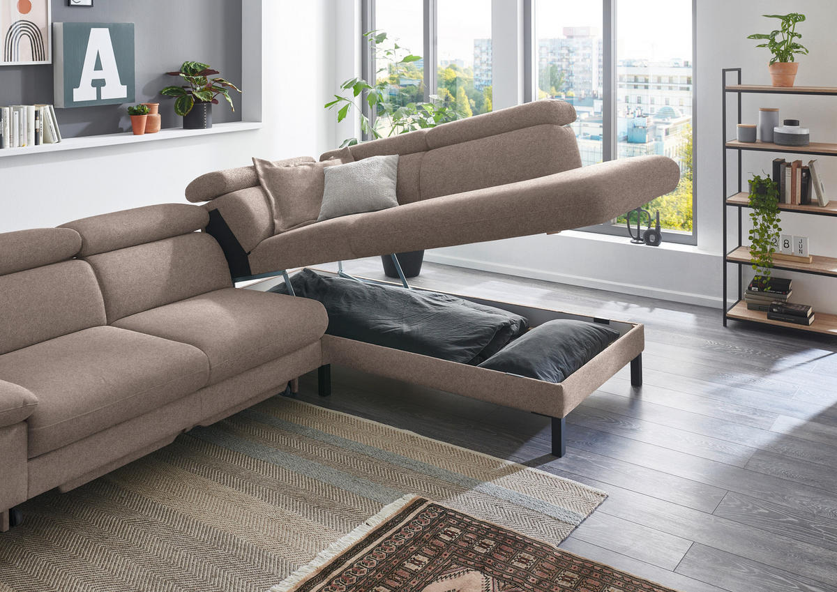 ECKSOFA in Flachgewebe Taupe  - Taupe/Schwarz, Design, Holzwerkstoff/Textil (272/217cm) - Pure Home Comfort