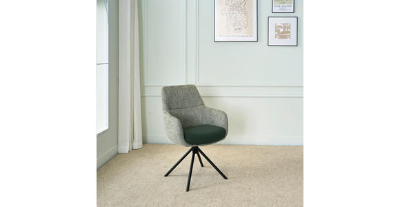 ARMLEHNSTUHL  Stoffauswahl, Sitzfläche 360° drehbar Webstoff  - Schwarz/Grün, Design, Textil/Metall (59/91/69cm) - Novel