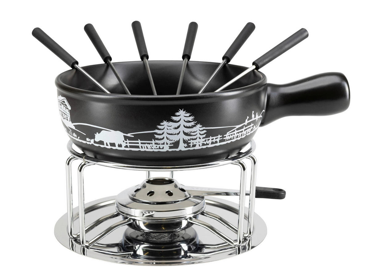 FONDUESET  - Schwarz, Basics, Keramik/Metall (31/25/18cm) - Nouvel